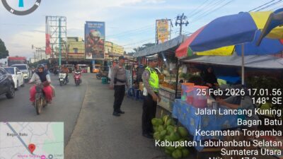 Polsek Bagan Sinembah Laksanakan Pengamanan Pasar Ramadhan di Bagan Batu