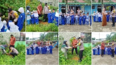 POLSEK BAGAN SINEMBAH SOSIALISASIKAN PROGRAM GREEN POLICING DAN LAKUKAN PENANAMAN POHON DI LINGKUNGAN SEKOLAH