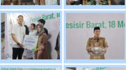 BUPATI PESISIR BARAT RESMIKAN SOSIALISASI DAN SERAHKAN MANFAAT JAMINAN SOSIAL KETENAGAKERJAAN BAGI PERATIN DAN PERANGKAT PEKON